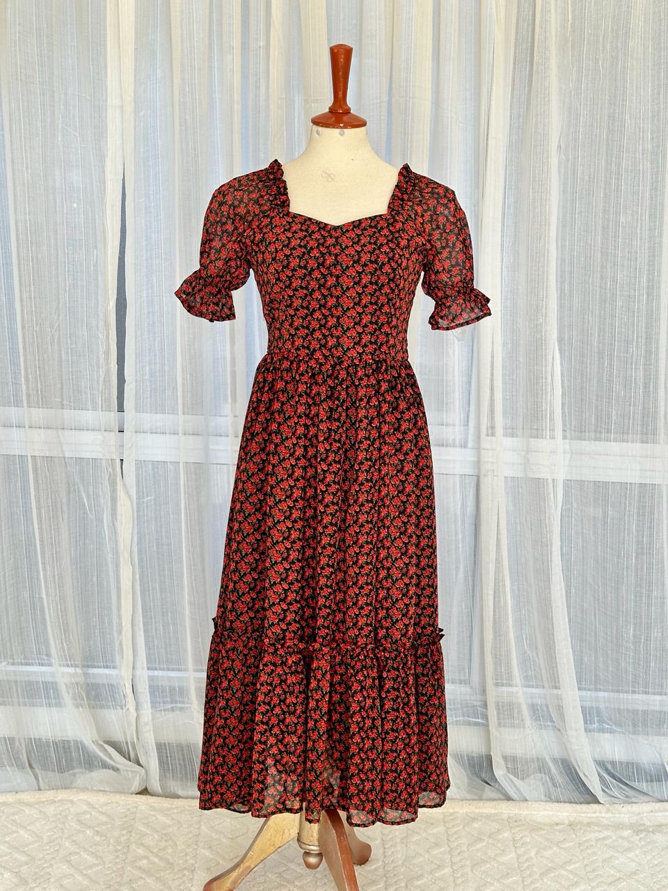 Bold Chiffon Floral Ruffle Hem Dress